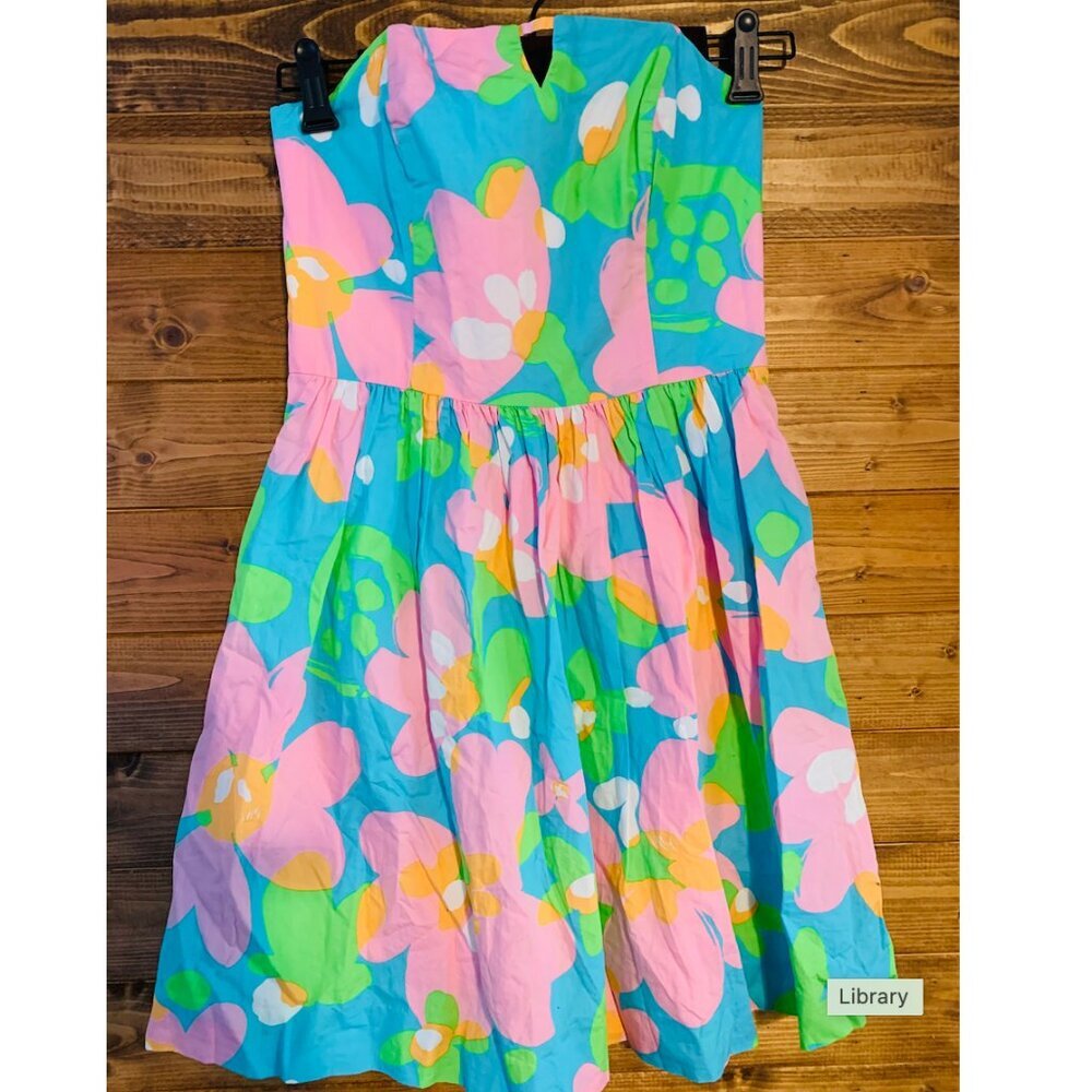 Richelle strapless dress LILLY PULITZER Shirley blue Size 0 Pockets